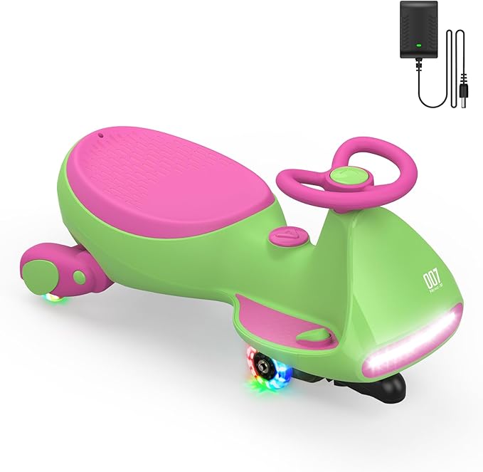 FanttikRide N7 Pro Electric Wiggle Car, Rechargeable Battery, CyberWiggle, 2 in 1 Swing Car, 2 Speeds Max 4 Mph, Anti-Rollover, Flashing Wheels, Bluetooth, for Ages 3 and Up, 150 Lbs, Grape Green