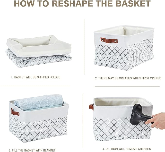 DECOMOMO Storage Bins, Large Fabric Storage Baskets for Shelves 3 Pack | 15 x 11 x 9.5 inches Decorative Linen Closet Organizers with Handles (Checkered White)