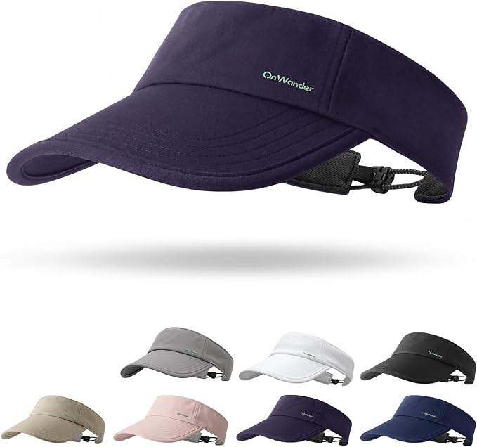 Sun Visor Hats for Women Men - Wide Brim Quick Dry Adjustable Hat | Upf 80+ Sun Protection Sport Hat, Cooling Sweatband; Breathable Quick-Dry Fabric Visors for Running, Tennis, Golf, Sports