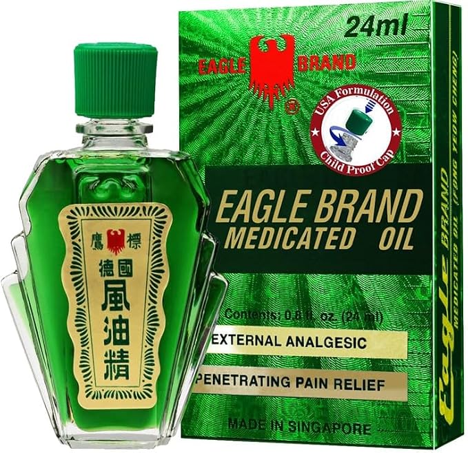 2 Packs - Green Essential Oil - 2 Chai Dau Xanh Con O - 24 mL per Bottle with 2 Bottles per Order - Product of Singapore