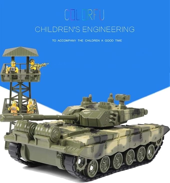 Military Vehicles and Army Battle Site Set with Storage Container, 6 Vehicles, Scout Tower, Missile Truck, Tank (Military-playsets)