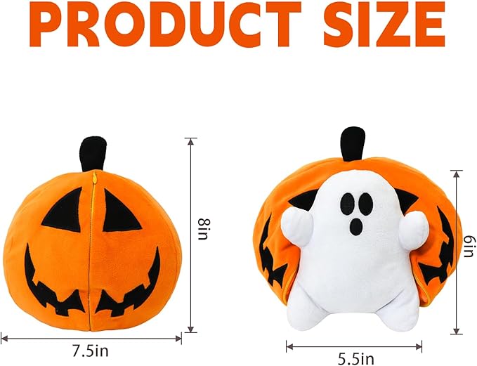 Halloween Pumpkin Ghost Plush Toy with Zipper – Cute Jack-o’-Lantern Ghost Pillow Decoration – Soft and Cuddly for Boys and Girls Plush Toy (Halloween Plush-A)