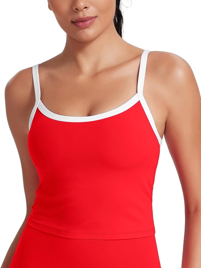 HeyNuts Vintage Color-Block Strappy Crop Tank Top for Womens, Cute Contrasting Trim Yoga Longline Sports Bras Padded A-D Cups