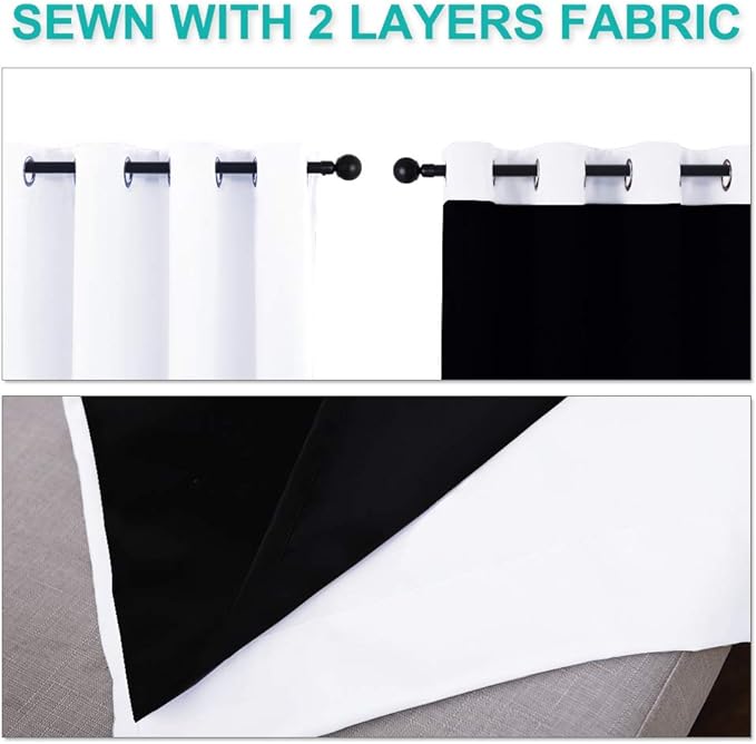 NICETOWN Pure White 100% Blackout Lined Curtains, 2 Thick Layers Completely Blackout Window Treatment Panels Thermal Insulated Drapes for Kitchen (1 Pair, 46" Width x 54" Length Each Panel)