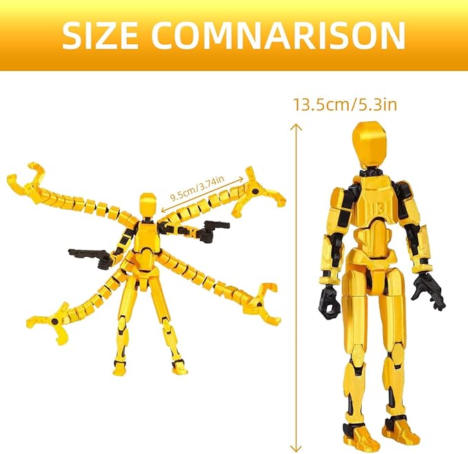 T13 Action Figure Assembly Completed, Upgraded 3D Printed T13 Action Figure, The Dummy 13 is Very Suitable for Office Desks and Birthday Cake Decorations (Yellow)