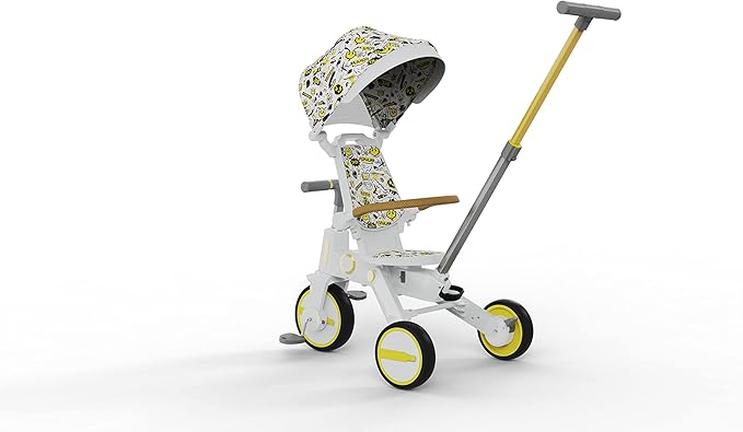Adventure Pro Summer Edition - Foldable Tricycle for Toddlers-Big Canopy, Basket,Travel Backpack and Parent Bag - Toddler Tricycle for Ages 10 Months to 5 Years (White/Emoji)