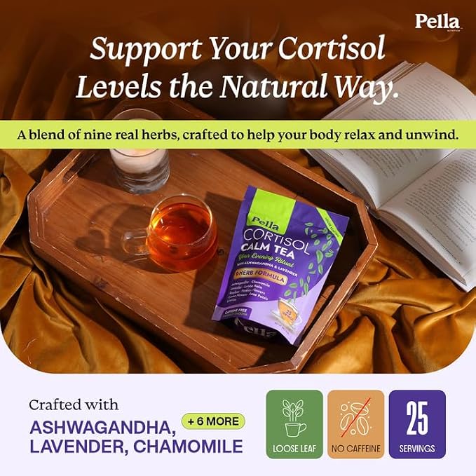Cortisol Calm Tea – 9-Herb Relaxation Formula – Ashwagandha Chamomile Lavender Lemon Balm Rooibos Passion Flowers Linden Flowers Rose Licorice – Vegan Kosher Caffeine-Free Loose Leaf Tea – 25 Servings