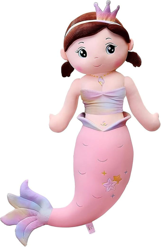Mermaid Stuffed Animal Plush, 23.6in Cute Soft Pink Hugging Mermaid Plushies Pillow Toys Kawaii Birthday Gift for for Adults Kids Boys Girls