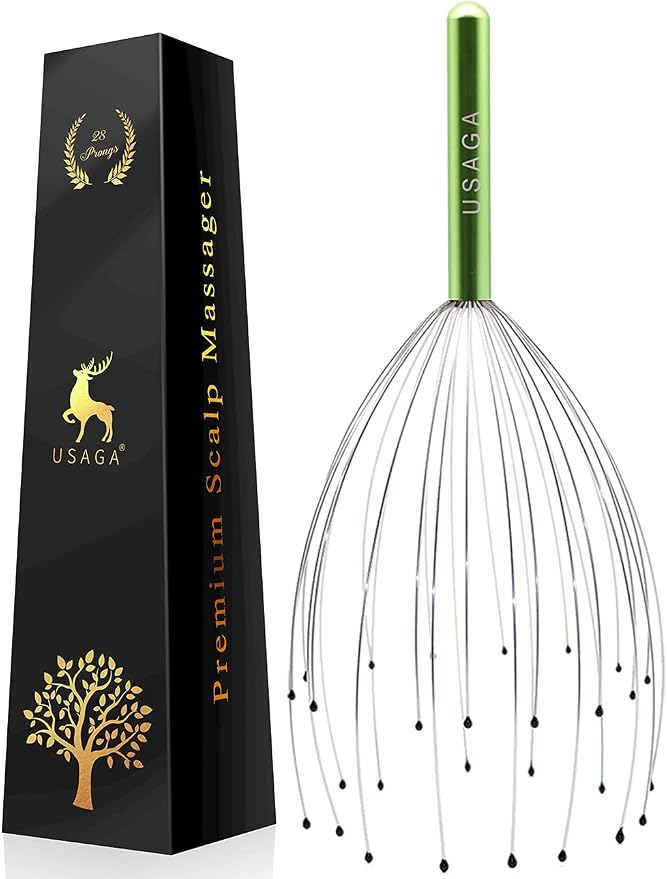 USAGA 28 Fingers Head Scratcher, Head Massager, Scalp Massager for Scalp Body Relaxing (Cyan)