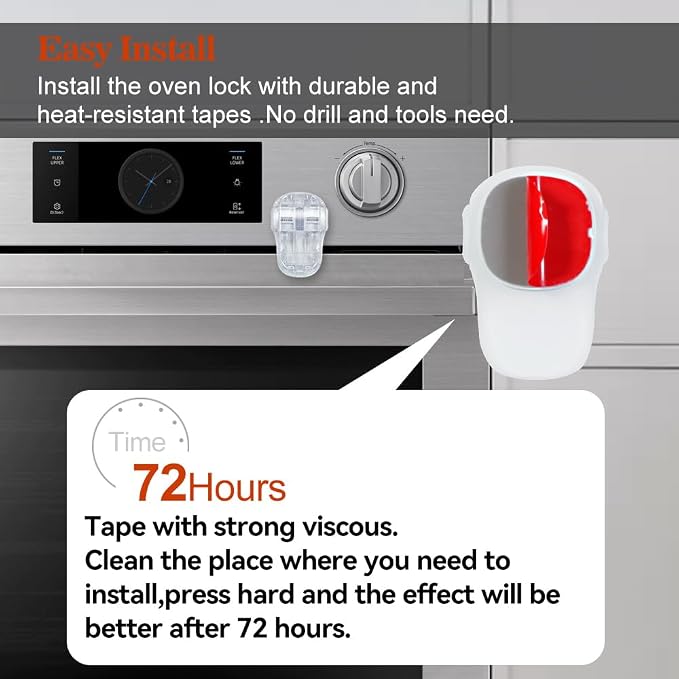 EUDEMON Child Safety Heat-Resistant Oven Door Lock, Oven Front Lock for Kids Easy to Install, Use Adhesive,No Screws or Drill (1 Pack,Clear-White)(Only for Flat Surface)