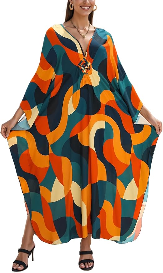 Mumu Dresses for Women Plus Size, Bohemian Kaftan Beach Cover Up Long Maxi Nightgown Soft Loungewear