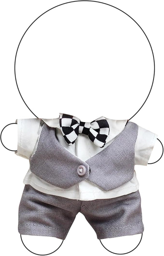 Doll Clothes – Wedding Chic Vest Suit for 17cm LBB, Featuring a Grey Waistcoat, White Shirt, Trousers, and an Elegant Bow Tie – Doll Not Included