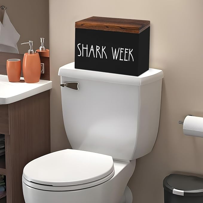 Tampon Holder and Feminine Products Organizer for Bathroom, Shark Week Storage, Dispenser, Farmhouse Container, Accessories Box for Girl Stuff
