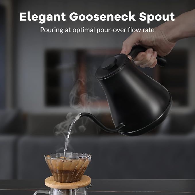 Mecity Electric Kettle Gooseneck Pour Over Kettle ±1℉ Temperature Control Quick Heating Water Boiler for Coffee & Tea & Formula Auto Shut Off Tea Kettle 1200 Watt, 0.8L, Matt Black, Barista Edition