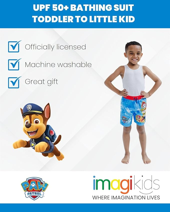 Paw Patrol Rubble Marshall Chase Skye Swim Trunks Bathing Suit Toddler to Little Kid
