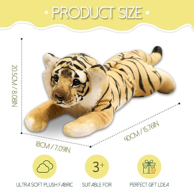Tiger Stuffed Animal 16" Giant Stuffed Tiger Plush Jungle Stuffed Animal Soft Plush Tiger Stuffy Simulation Cute Plushie Toys Realistic Deocr Birthday Valentine's Gifts for Kids Boys