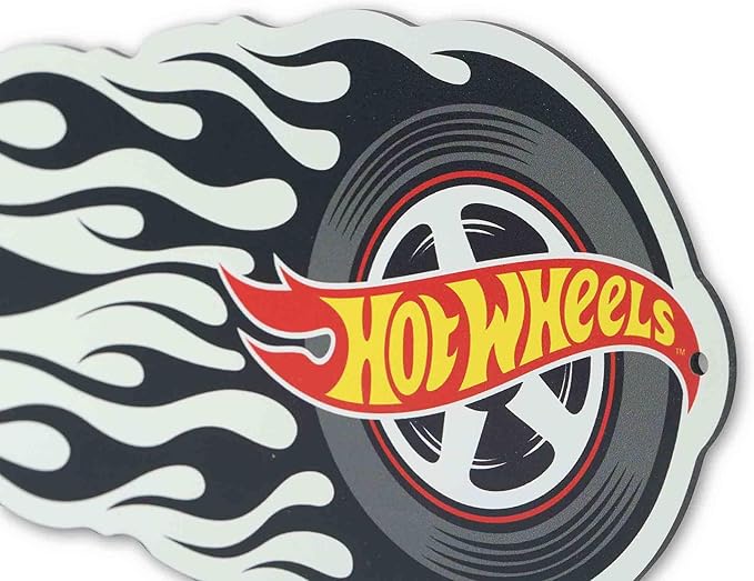 Hot Wheels Flaming Tire Metal Sign - Classic Hot Wheels Wall Decor for Bedroom, Garage or Man Cave