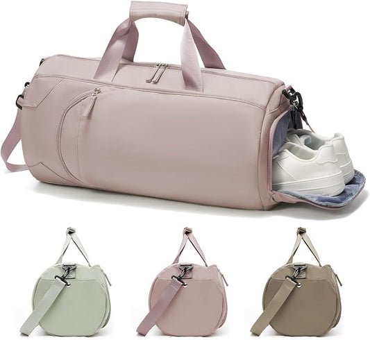 Gym Bag for Women And Mens with Shoe Compartment, Large Duffle Bag with Wet Pocket Carry-on Gym Duffle Bag for Travel and Sports Weekender Overnight Workout Bag Pink Purple