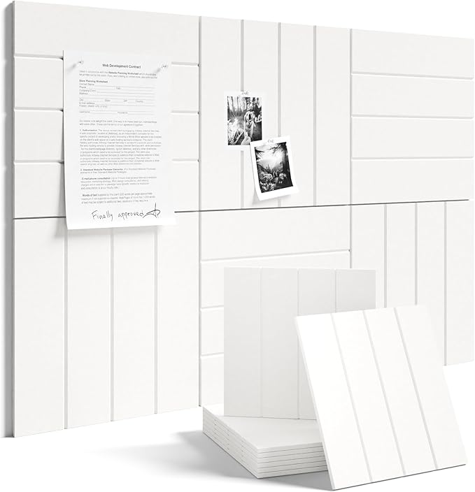 Fluxynara 36" x 24" Large Felt Bulletin Board, Milky White | 6 Pack Cork Board Alternative with 30 Safe Adhesive Tabs, Pin Boards for Wall Decor, Home, Office, Classroom,Dorm