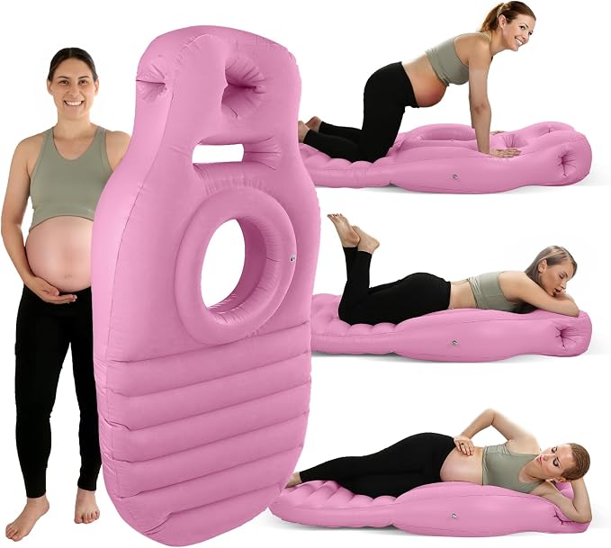 Inflatable Pregnancy Pillow with Belly & Head Hole, Prone Pregnancy Pillow for Stomach Sleepers, Maternity Air Mattress for Belly Support, Pregnancy Pool Float for Tummy Relaxation & Massage, Pink