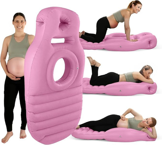 Inflatable Pregnancy Pillow with Belly & Head Hole, Prone Pregnancy Pillow for Stomach Sleepers, Maternity Air Mattress for Belly Support, Pregnancy Pool Float for Tummy Relaxation & Massage, Pink