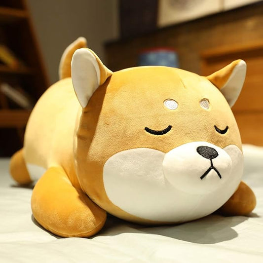 Shiba Inu Plush Pillow,Soft Corgi Stuffed Animals Toy Cute Sleeping Puppy Doll Gifts for Kids (Smiling Eyes, 13.7 inch)