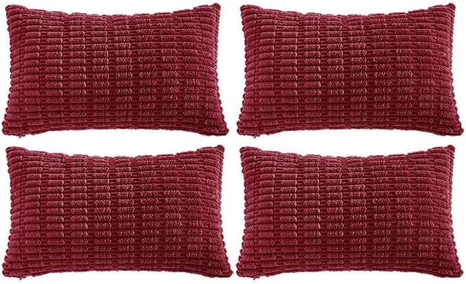 Fancy Homi 4 Packs Decorative Throw Pillow Covers for Living Room Couch Bed, Modern Farmhouse Boho Home Décor Accent Cushion Case, 20" x 12", Burgundy