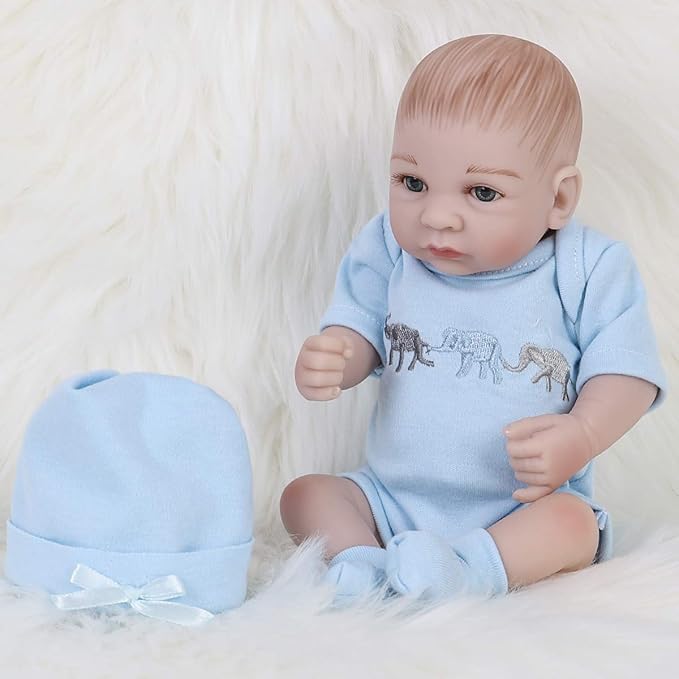ENADOLL Reborn Baby Boy Doll Realistic Silicone Vinyl 10 inch Soft Body Lifelike Doll Gift Set for Ages 3+ (Open Eyes Blue boy)