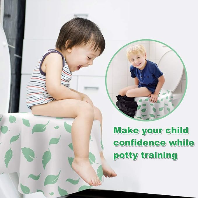 Toilet Seat Covers Disposable, Famard Extra Large Portable Potty Seat Covers for Toddlers, Soft and Waterproof Travel Potty Training Seat for Kids with Individually Wrapped (18 Packs) Green leaf