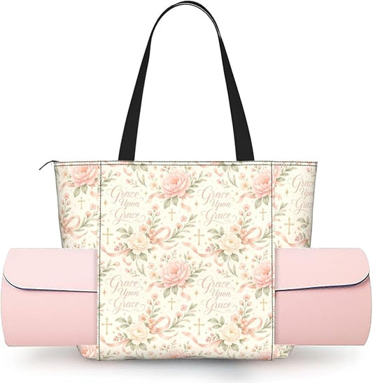 Christian Cross Jesus God Yoga Mat Bag for Women with Mats Bags Carrier Carryall Canvas Tote with Zipper Pocket, Polyester Gym Bag for Yoga Pilates Beach Travel Fitness Workout Gifts for Yoga Lovers