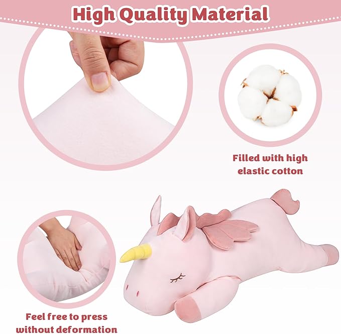 My OLi 18'' Unicorn Stuffed Animal Pillow Plush Toy Cuddle Plushies Stuffed Unicorn Plushie Soft Hugging Pillow Plush Toys Gift for Kids & Adults