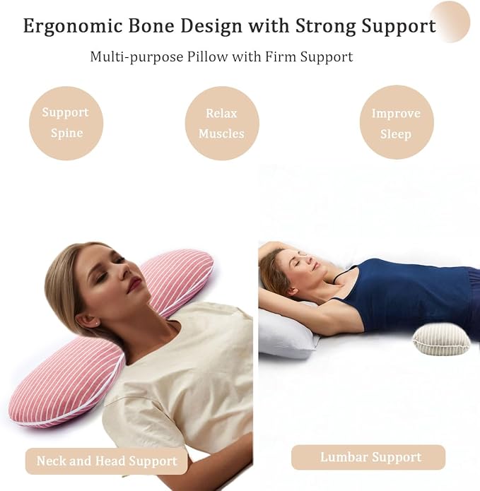 Buckwheat Pillow Cervical Neck Pillow, Buckwheat Hulls Filling Cooling Lumbar Support Pillow, Adjustable Firmness Ergonomic Design with Washable Cover, Red 19"X7"