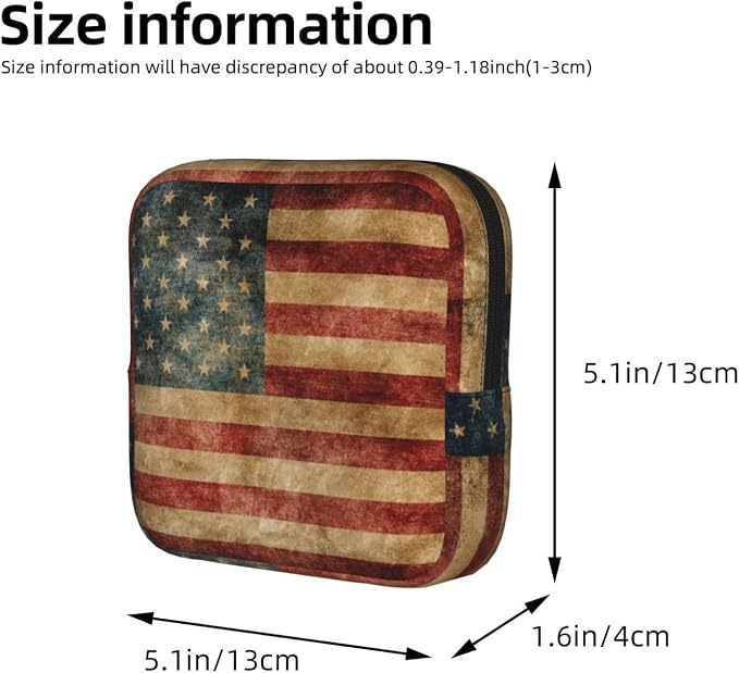 American Flag Patriotic Period Bag For Women,Portable Sanitary Napkin Period Pad Pouch For Purse, Small Make Up Bags