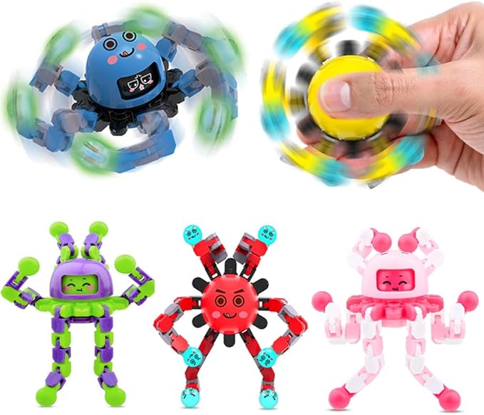 5 Pcs Transformable Fidget Spinner Toys for Kids, Stress Relief Sensory Toys for Autism ADHD, Birthday Party Favors, Easter Basket Essentials, Classroom Prizes, Stocking Stuffers for Boys Girls