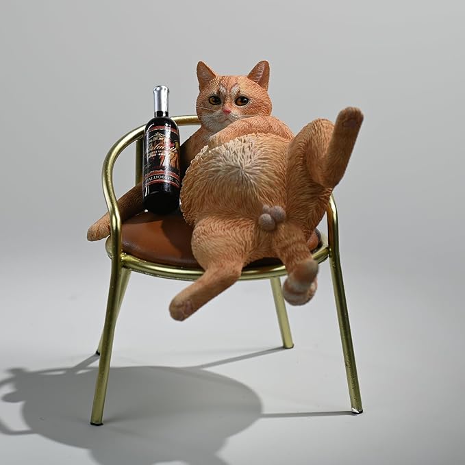 JXK Cat Statue Drunking Cat Figurine for Desktop Decor Durable Polyresin with Intricate Details Gifts for Mom Women Cat Lovers