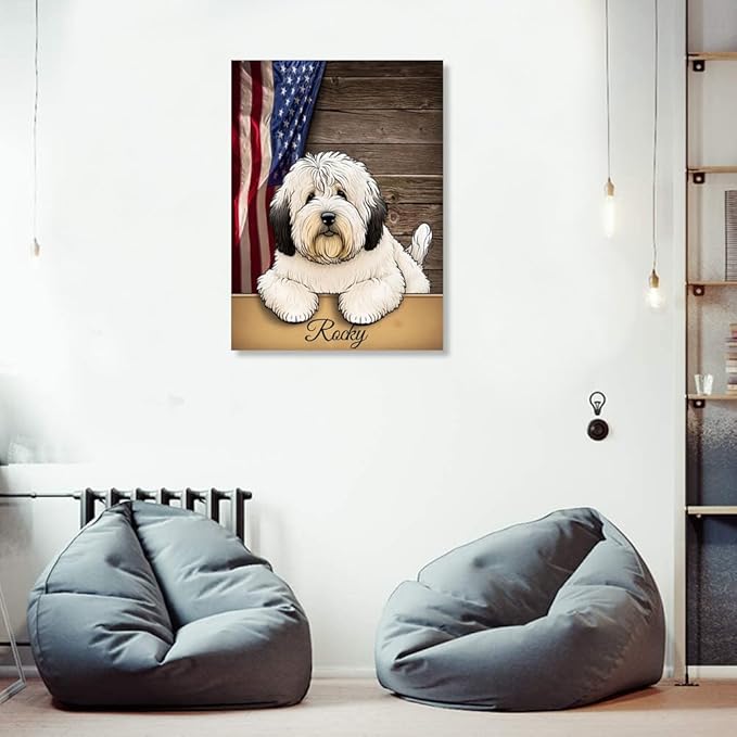 Custom Wooden Jigsaw Puzzles with Your Dog's Name on Bobtail Art Print - 300 500 1000PCS Puzzles Game and Home Wall Decor
