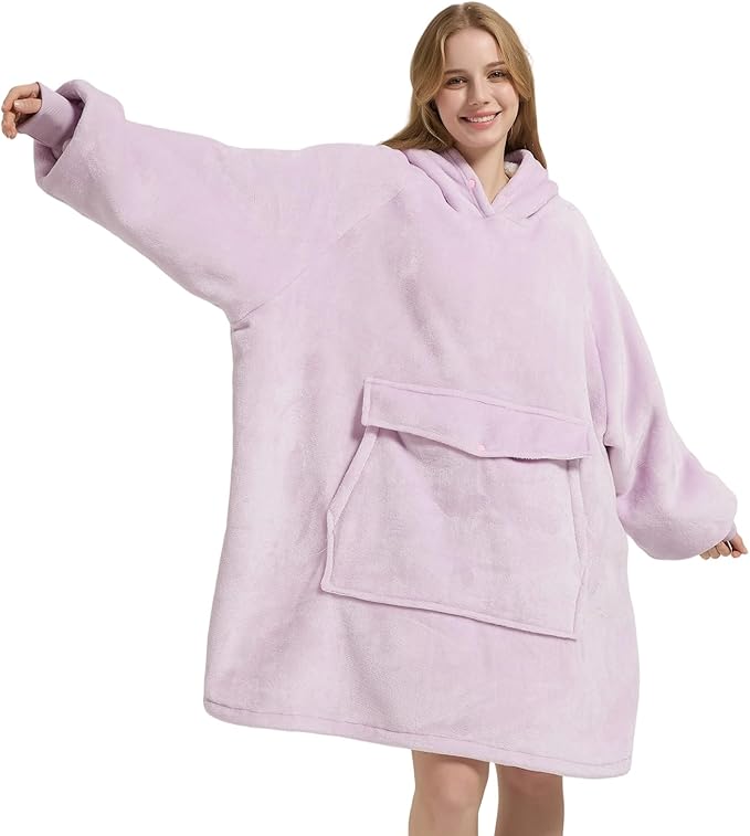 Krifey Wearable Blanket Hoodie, Oversized Sherpa Fleece Sweatshirt with Giant Pocket, Birthday Gifts for Women, Mom, Sister, Whisper Lavender
