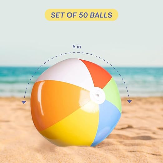 Top Race Mini Beach Balls Bulk - 5 Inch Inflatable Balls for Summer Party, Ocean Party Decorations, Pool Toys for Kids - Set of 25 Rainbow Beach Ball for Birthdays, Vacation, Pool, Hawaiian Parties
