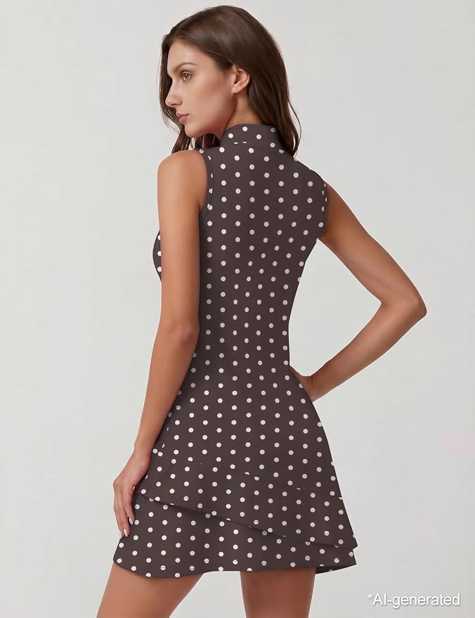 Viracy Tennis Dress for Women Sleeveless Golf Dresses with Shorts and Pockets Ruffle Zip Up Stand Collar Golf Outfits