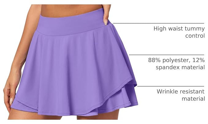 IUGA Tennis Skirt Pleated Skorts for Women with Pockets Skirts for Women | Double Ruffle Skort , Built-In Shorts, 2 Pockets, Tummy Control Breathable, Quick-dry, for Golf, Athletic, Running, Workout