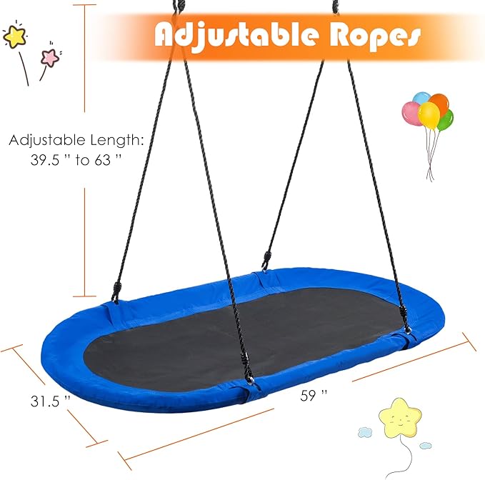 ARLIME 60” Flying Saucer Tree Swing, Oval Outdoor Flying Swing with Hanging Straps, Hooks, 700lbs Weight Capacity, Waterproof Platform Swing for Playground, Backyard, Playroom (Blue)