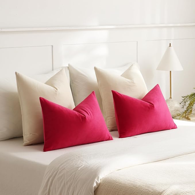 Throw Pillow Covers 22x22 Cream: Pack of 2 Cozy Soft Velvet Square Modern Luxury Decorative Throw Pillow Cases for Sofa Couch Living Room Bed Home Decor