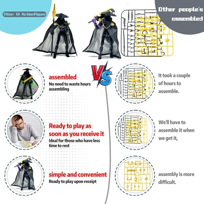 Assembly Completed T13 Action Figures,T 13 Action Figure, Robo 13 3D Printed Action Figure - The Ultimate Hero for Action-Packed Playtime,5.2 Inch (Swordsman-Black White)
