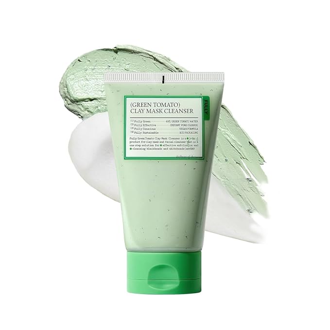 FULLY Green Tomato Pore Clay Mask Cleanser for Deep Cleansing, 4.05 fl oz | Clay Pack Cleanser for Deep Pore Cleansing, Blackhead & Sebum Control, Gentle Korean Face Wash for Oily & Combination Skin