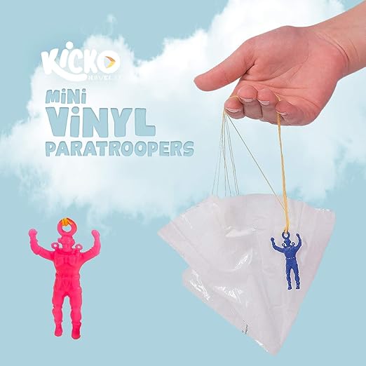 Kicko Mini Vinyl Paratroopers - 48 Pack Parachute Men - Assorted Colors Cool Airborne Army Guy Action Figures - for Kids, Boys, Girls, Party Favors, Bag Stuffers, Toys Prizes - 1.75 Inch