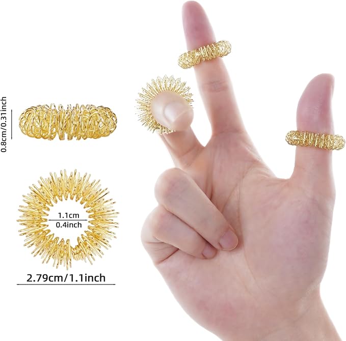 cotsoco 2-in-1 Finger Massager Roller for Pain Relief, Stress, Arthritis & Circulation, Dual-Sided Therapy Tool for Carpal Tunnel with 5 Pcs Acupressure Massage Rings, for Hands, Palm & Wrist, Grey