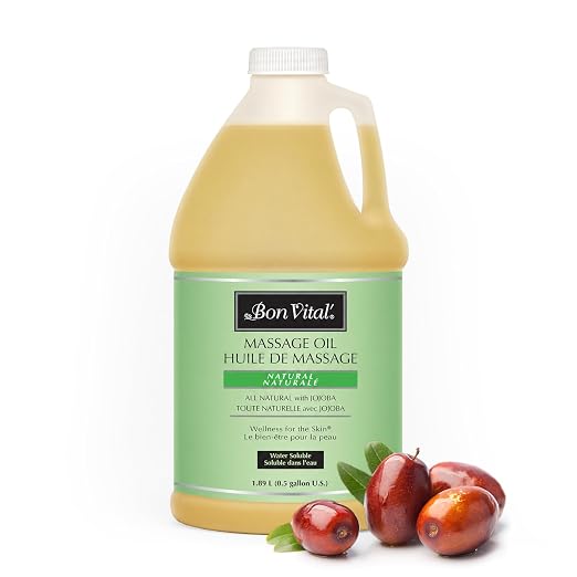 Bon Vital Naturale Massage Oil Made with Natural Ingredients for an Earth-Friendly & Relaxing Massage, Revives & Rehydrates Dry Skin Naturally, with Green Tea Extract for Added Skin Benefits, 1/2 Gal