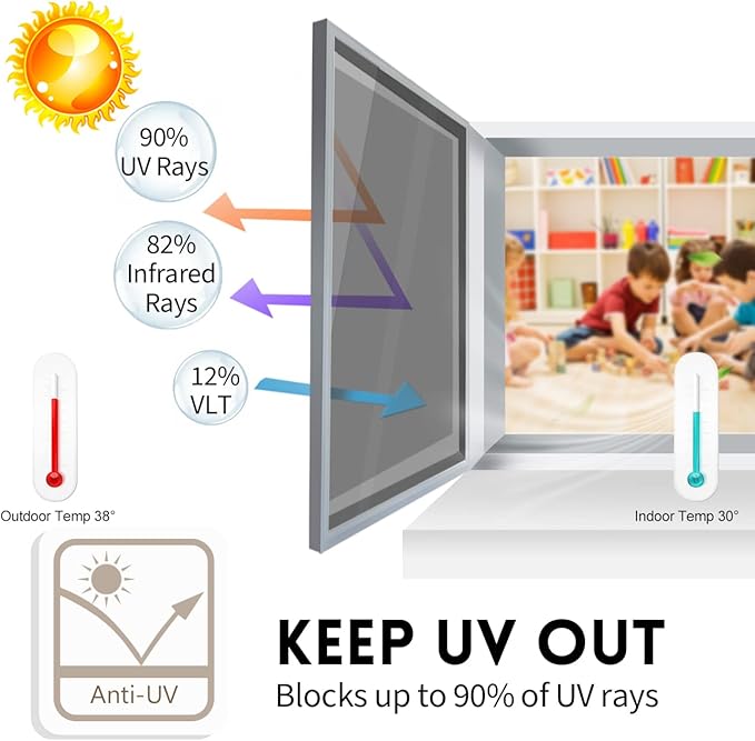 KESPEN Window Film Privacy One Way Daytime Reflective Window Film Heat Control Glass Window Tint Mirror for Office Building Home, Black-Silver, 55.1 Inch X 6.5 Feet