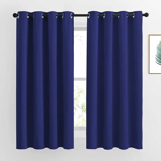 NICETOWN Blackout Window Curtains for Bedroom - Grommet Top Room Darkening Thermal Insulated Solid Vertical Drapes for Flat/Apartment (2 Panels, 46 x 63 Inch, Navy Blue)