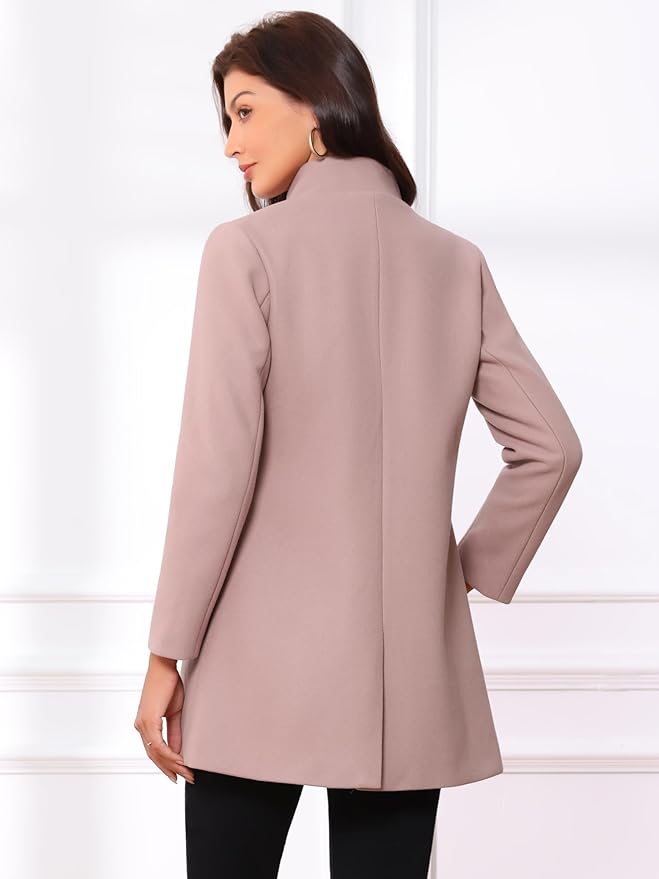 Allegra K Women's Winter Overcoat Mid-Long Stand Collar Single Breasted Coat Outerwear